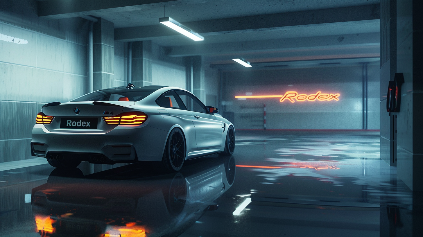 BMW M4 deportivo en showroom Rodex con iluminación moderna